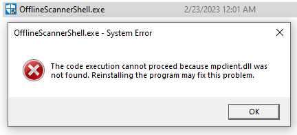offlinescannershell-mpclient-dll-not-found-error